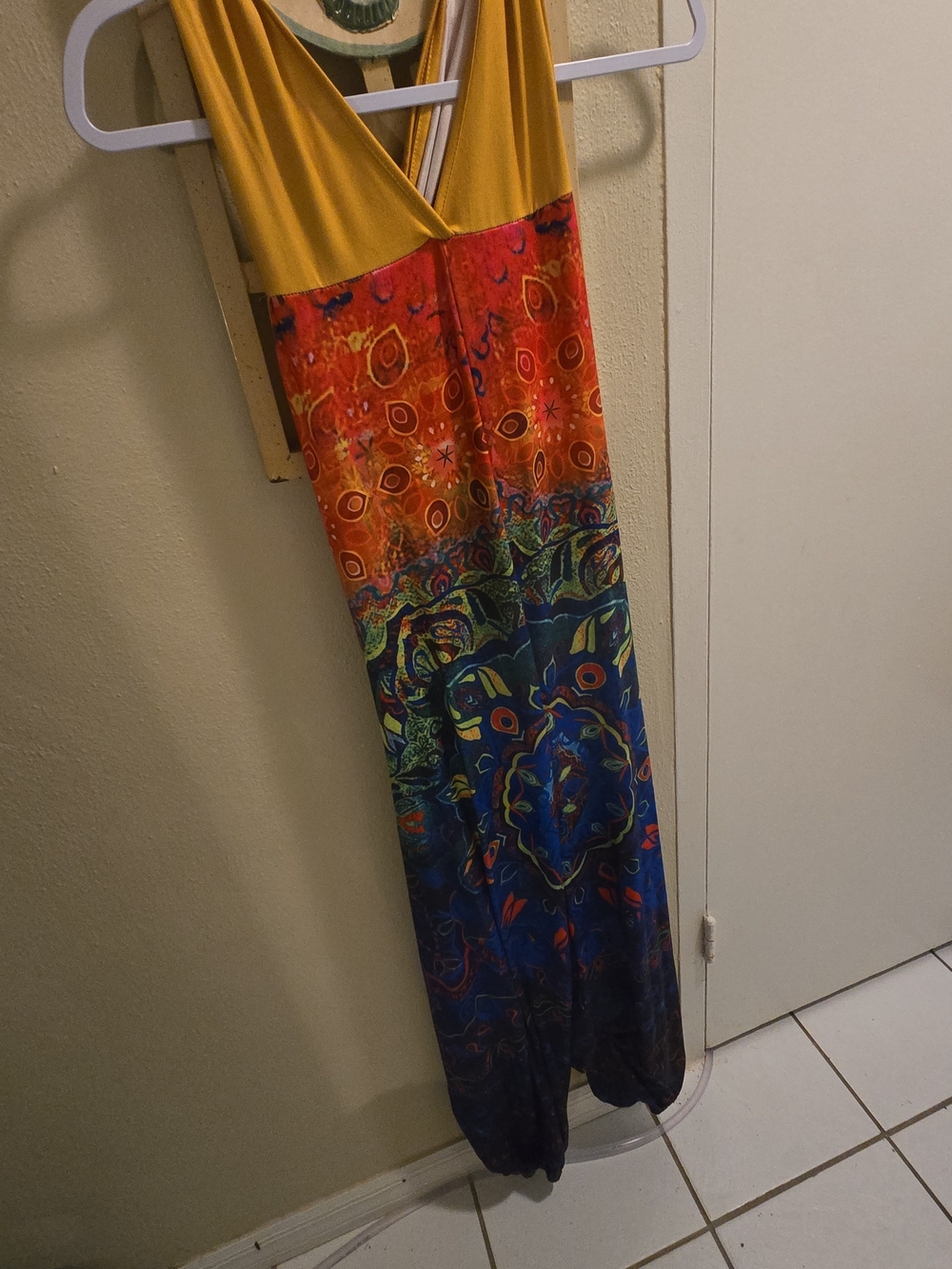 Vibrant Multicolor V-Neck Yoga Hippie Jumpsuit Size Small